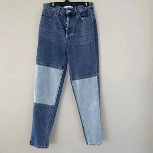 Pacsun Jean Womens 25 Blue Color Block Ultra High Rise Slim Button Fly Patch 90s